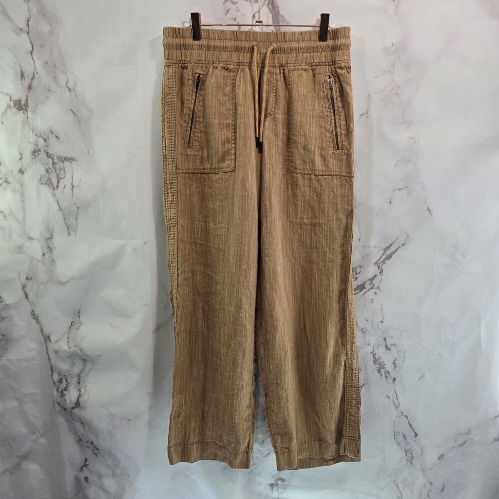 Athleta Pants Womens 6 P Orange Cabo Linen Textured Wide Leg Casual Lounge Brown